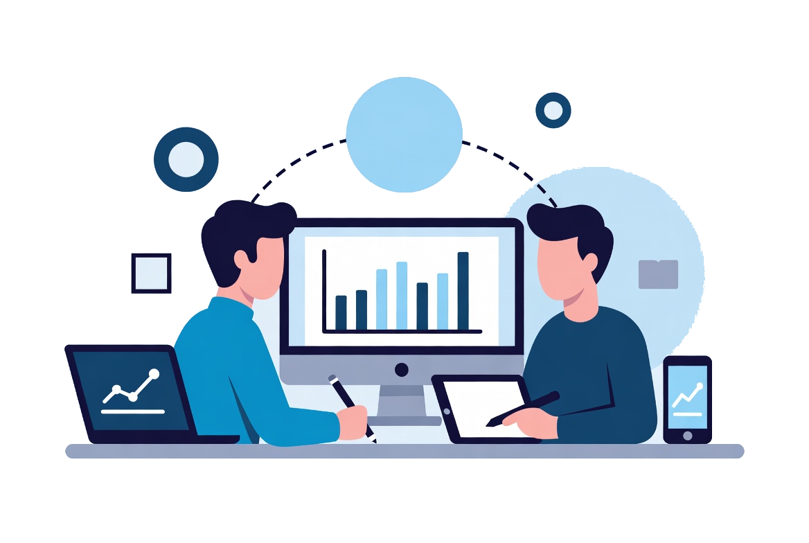 Illustration of team collaboration with technology tools